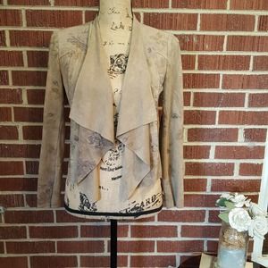 Kut From the Kloth Waterfall Floral Print Long Sleeve Leather Tuxedo Jacket XS